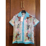 Camisa De Lujo Moda Tigre Tipo Hawaiana Para Hombre, Celeste