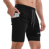 Shorts Dry Men Lixada 2 Em 1 Com Bolsos De Toalha Quick Loop