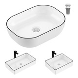 Lavabo Para Baño Cerámico Rectangular Con Tapón De Desagüe