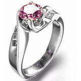 Anillo Oro Blanco 14kt Con Brillante Ruso Rosa Marloz