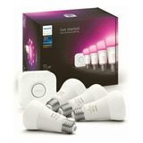 Philips Hue Pack De 4 Focos A19 10.5w + Hue Bridge, Blanco