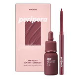 Peripera - Ink Velvet - Lip Tint + Liner Set - 31 Wine Nude