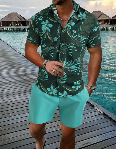 Conjunto De Camisa De Manga Corta Estampada Para Hombre | MercadoLibre