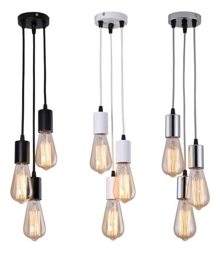 Lámpara Colgante De Techo Retro Vintage Industrial 3 Luz E27