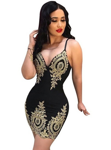 Vestido Sqy Sexy Y Elegante Cuello En V Mujer Para Fiesta