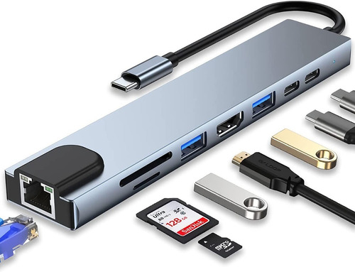 Usb C Hub 8 En 1 Adaptador 4k Tipo C Para Macbook Pro Air