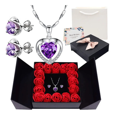AOKUN Flores Rosas Eternas Y Collar De Corazón Para Mujeres Color Violeta | MercadoLibre