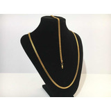 Cadena Chinesca + Esclava Acero Enchape En Oro 18k - 60 Cms