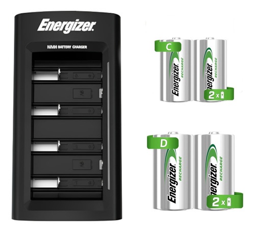 Cargador Universal Energizer + 2 Pilas D + 2 Pilas C