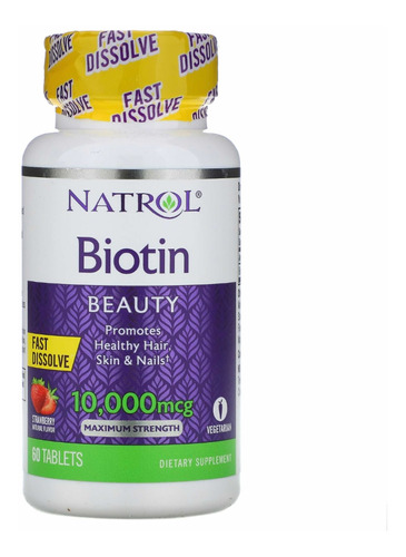 Biotina Natrol 10,000mcg 60 Pastilhas De Morango Importado