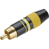 Plug Rca Profissional Preto Com Tarja Amerelo - 5 Pçs