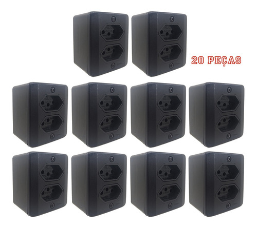 Tomada Dupla 2p+t Sistema X 10a Preto Radial Kit Com 20 Pç