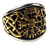 Anillo Vegvisir Brújula Vikinga Con Dorado Acero Inoxidable