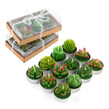 12pcs Velas Decorativas Cactus Suculentas Artificiales Verde