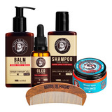 Kit Barber Shop Oleo Shampoo Balm Pente Madeira Pomada Matte