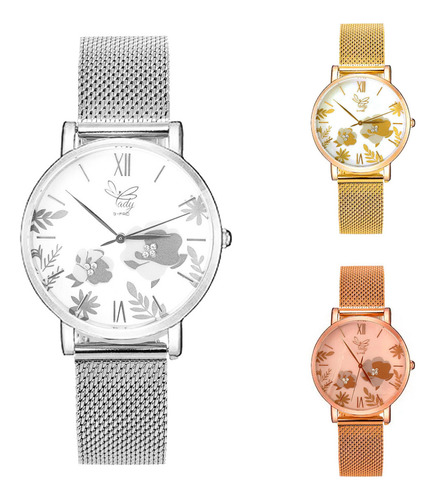 Reloj G-force Original L-624 Flowers Dama Acero + Estuche