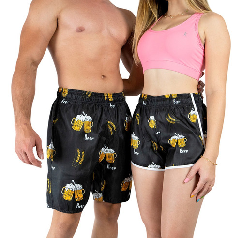 Kit Short Casal Bebida Cerveja Verão Praia Envio Imediato