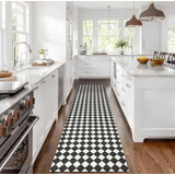 Alfombra Vinilica Cocina Rombos Negro Blanco 60x200 Kreatex