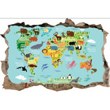 Vinilos Efecto 3d Pared Rota Mapa Animales - 1.50m X 1m 