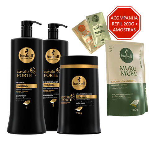 Kit Haskell Cavalo Forte Shampoo Condicionador Máscara 1l Kg