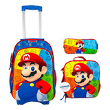 Mochila De Carrito, Lonchera Y Lapicera Mario Bros Chenson