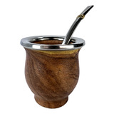 Mate Camionero De Madera Algarrobo Virola Acero Inoxidable + Bombilla De Regalo