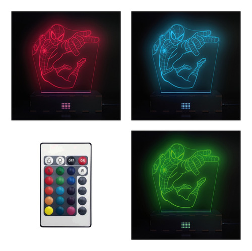 Lampara Led 3d Rgb Velador Acrilico Hombre Araña Spiderman