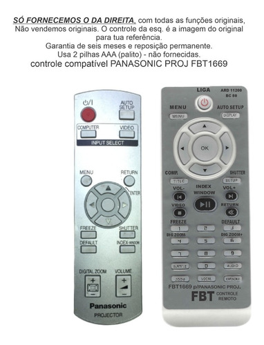 Controle Compatível Para Projetor Panasonic Fbt1669