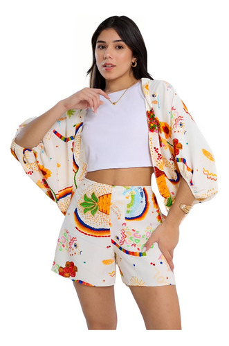 Conjunto Juvenil Kimono + Short Saia Soltinho Conjunto Verão