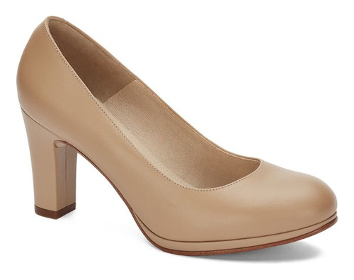 Zapatilla Ejecutiva Piel Pump Estilo Minimalista Beige