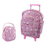 Kit Mochila De Rodinha Infantil Bichinho Escolar G Lancheira