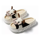 Pantuflas De Vaca Para Mujer Suaves Cómodas Lino Mudas