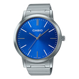 Reloj Fashion Casio Ltp-e118d-2adf Pulso Acero Para Mujer Color De La Correa Plateado Color Del Fondo Azul