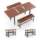 Mesa Extensible 4 A 6 Personas 2 Bancas Nuez Gpl