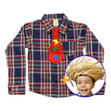 Kit Camisa Festa Junina Gravata Chapéu Caipira São João Luxo