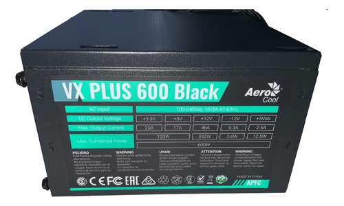 Fuente De Poder Aerocool Vx Plus 600 Doble Pcie 600w