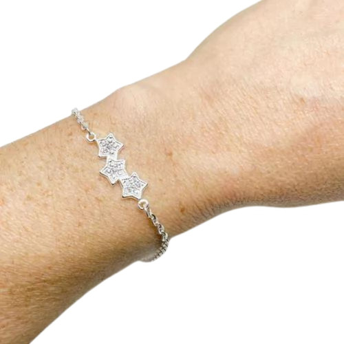 Pulsera De Acero Blanco Estrellas Con Brillitos