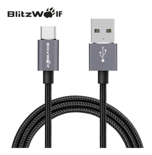 Blitzwolf Cable Tipo C 3a, 2.5 M Carga Rápida, Gris/negro 