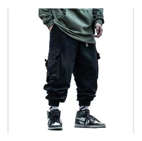 Black Cargo Hombres Hip Hop Skinny Pantalones