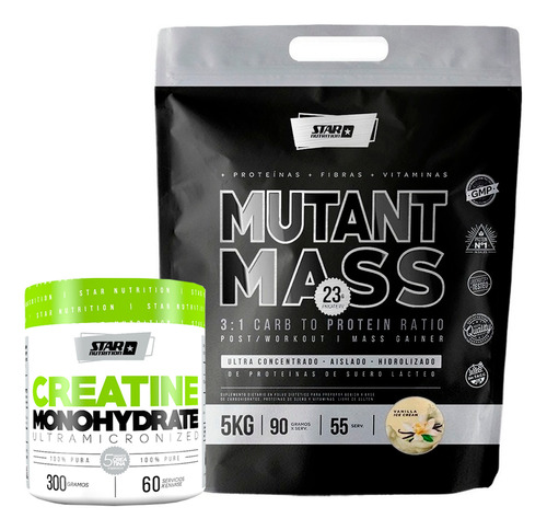 Kit Creatina 100% Pura 300g + Mutant Mass 5kg Star Nutrition