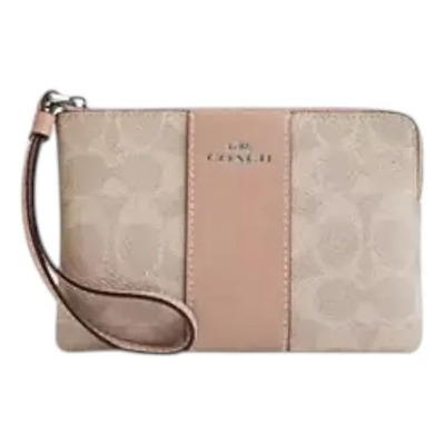Monedero Dama Coach Corner Zip Wristlet Logo Café Color Sand | Meses sin interés