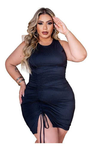 Vestido Balada Plus Size Moda Gringa Canelado Justo Drapeado