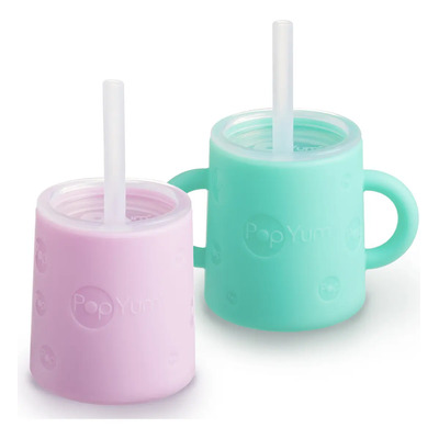 PopYum Set 2 Vasos Entrenadores PSC332 Rosa y verde Liso Silicón Suave Sin Bpa Tapa Y Popote | Meses sin interés