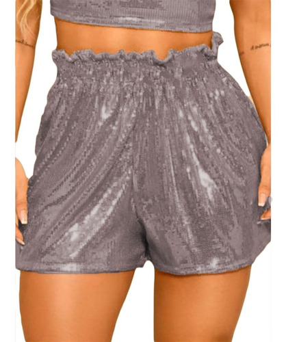 Short Bermuda Feminino Paetê Clochard Curto Brilho Luxo Moda