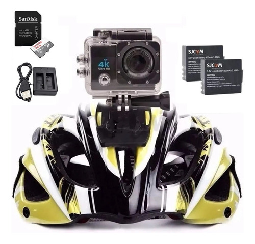 Câmera Filmadora Esporte 4k Preta + Sd 64gb + 2 Baterias