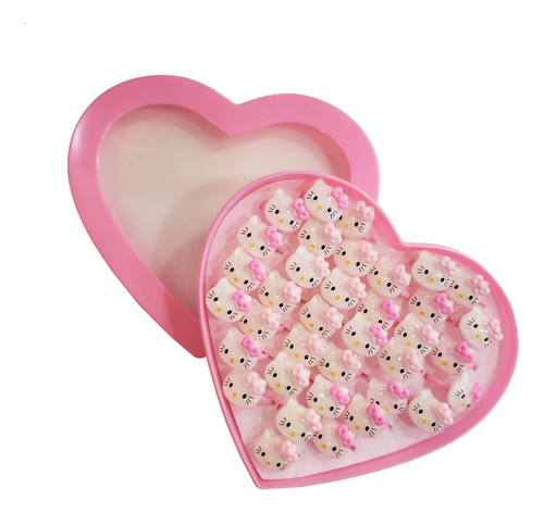 Anillos Infantiles  Hello Kitty  X 36 U. En Caja De Corazón 