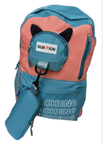 Mochila Juvenil Escolar Casual Fashion J Cheng Bolso Llavero Monedero Gatito Gato Moda Adolescentes Niñas Niños 