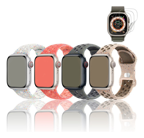 4 Correas Y Mica Cristal Para Apple Watch Ultra Se 9 8 7 6 5