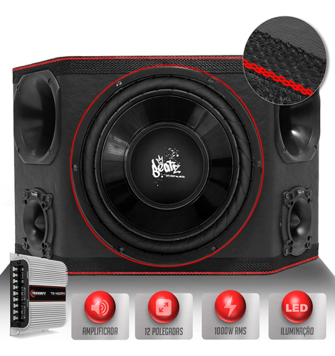 Caixa Som Trio Shutt 1000w Sub Beatz + Ts400 Automotivo Led