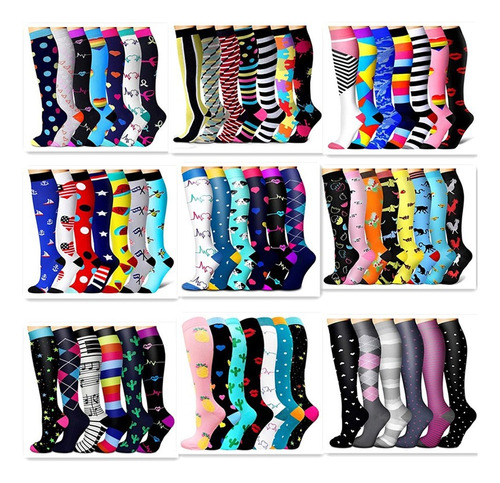 7 Pcs De Calcetines Compresión Estampados Hombre Y Mujer